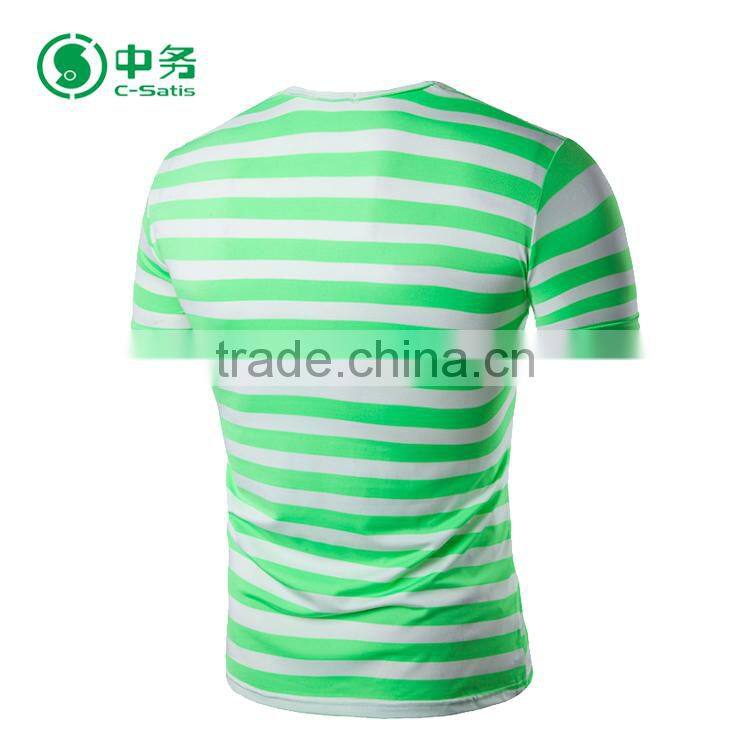 Wholesale Custom Summer O-Neck Short Sleeve Red and White Mens Striped T Shirt
