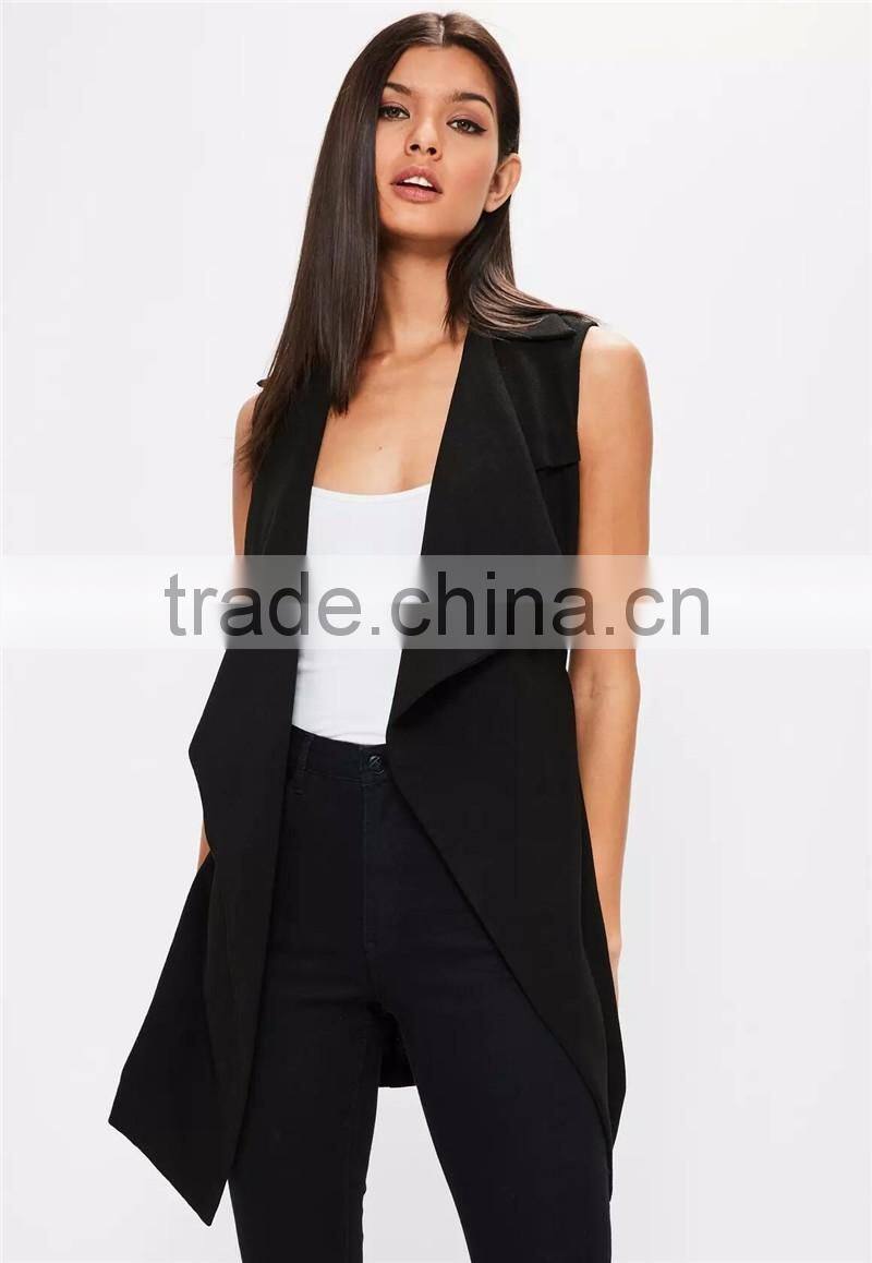 MGOO 100 Cotton Custom Made Tie Waist Sleeveless Blazers Cardigan Slim Fitting Jackets Waterfall Blazers