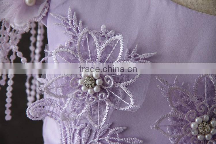 OEM baby girls Lovely Purple Embroidery flower Tassel Party dresses net frock design Tulle Fluffy baby first communion dress