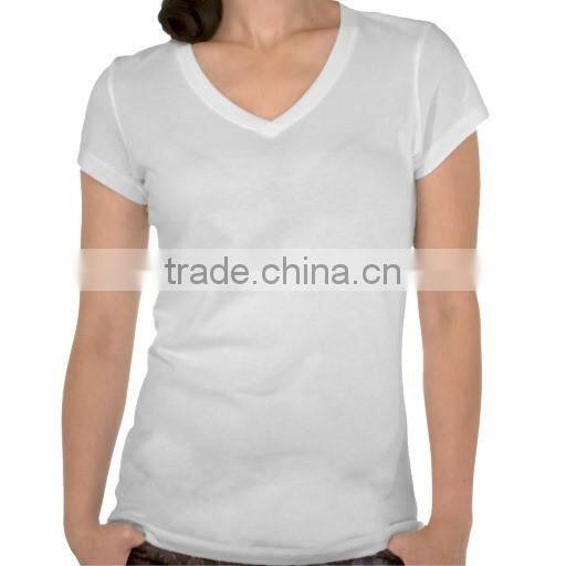 Custom Fashionable slim fitted plain pure white blank design V neck T-Shirt for women with lightweight soft cotton spandex