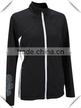 Black Plain Custom Design Full White Zipper Ladies' Waterproof Golf Jackets without Hood