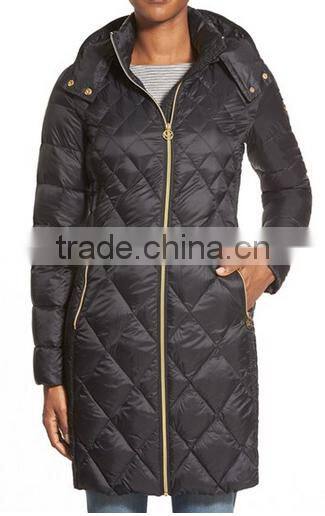 Black Packable Diamond Quilted Padding Long Coat Jacket For Women