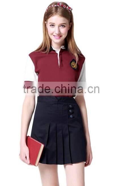 2016 OEM service high quality high school uniform sport polo shirts fabric for girls