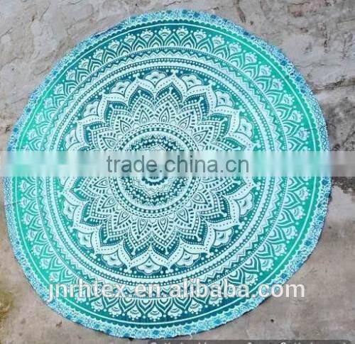 Custom cotton printing round beach towels with tassels
