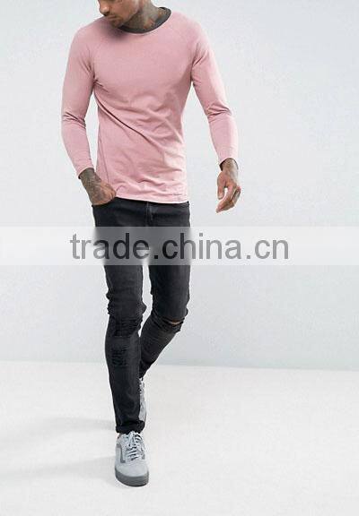 China Apparel Wholesale 2017 Fashion Men Raglan Long Sleeve Solid Color Fit T Shirts