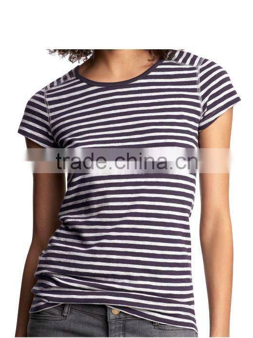 WOMEN'S STRIPED CREW NECK T SHIRT