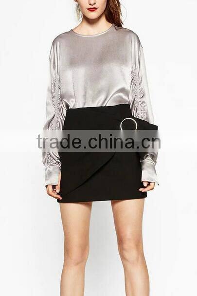 Runwaylover EY2335B Women Fold Sleeve Pure Color Blouse 2017