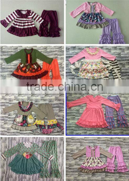 wholesale children's boutique clothing girls persnickety remake outfits girl turquoise top and deer head ruffle pants sets