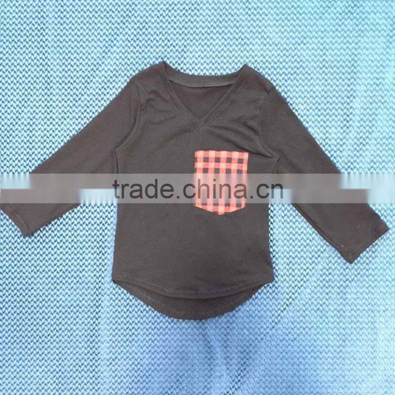 XF-338 Baby boy Wholesale black Plaid pocket cotton long sleeve shirt boutique childrens clothes kids top