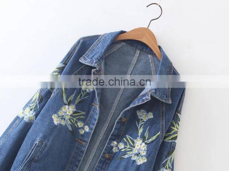 Ladies Autumn embroidered 100% cotton jeans jacket