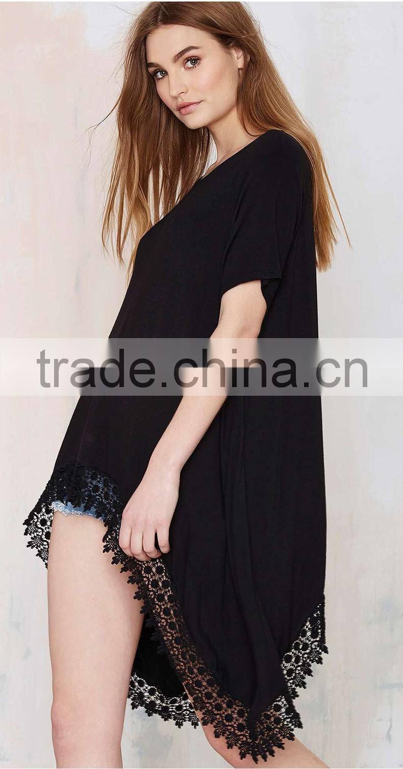 Women's swallow tail hem asymmetric middle-long t shirt