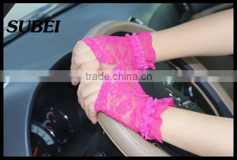 Lace jacqaurd sexy half hand UV protect driving summer gloves