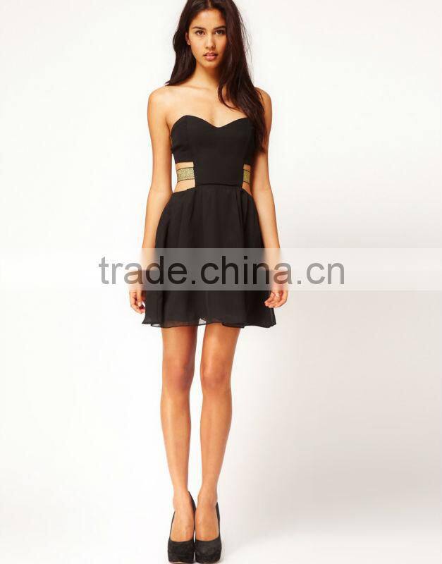 chiffon bandeau dress with lurex straps