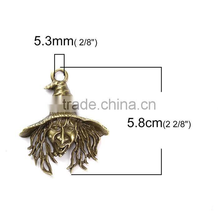 Zinc Based Alloy Pendants Halloween Witch Antique Bronze