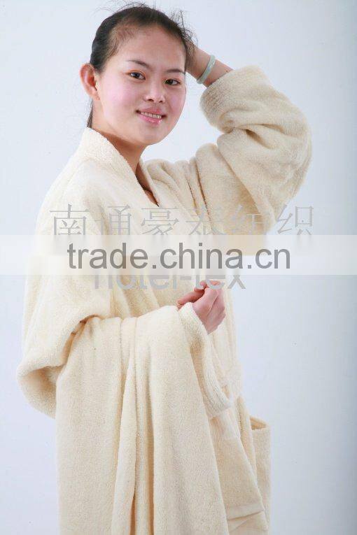 Microfiber and terry cloth hotel bathrobe