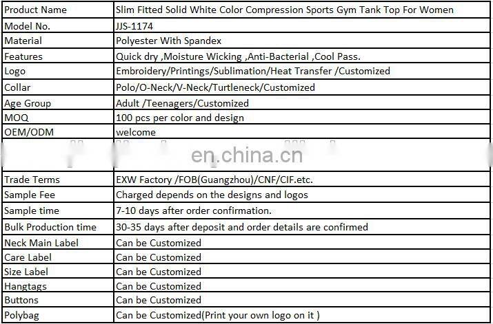 Slim Fitted Solid White Color Compression Sports Gym Tank Top For Women