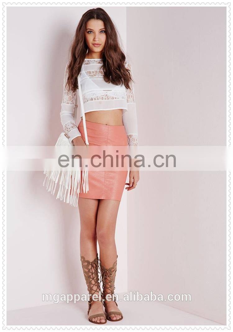 hot sale elegant women white lace fabric long sleeve blouse wholesale