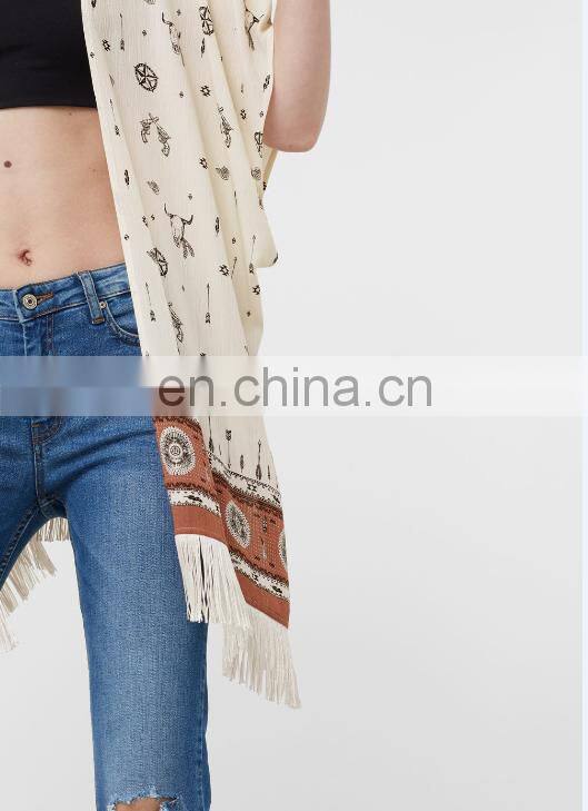 Fashion Hot Style Fringes Printed Tassels Caftan Ladies Kimono