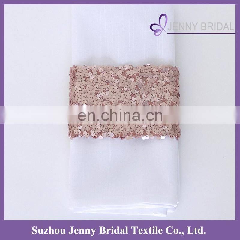 NP020B large champagne restaurant napkin bands polyester sequin fabric napkin wraps