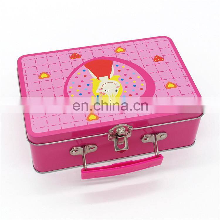 Cartoon tin lunch box 194*130*70mm with lock and key for children