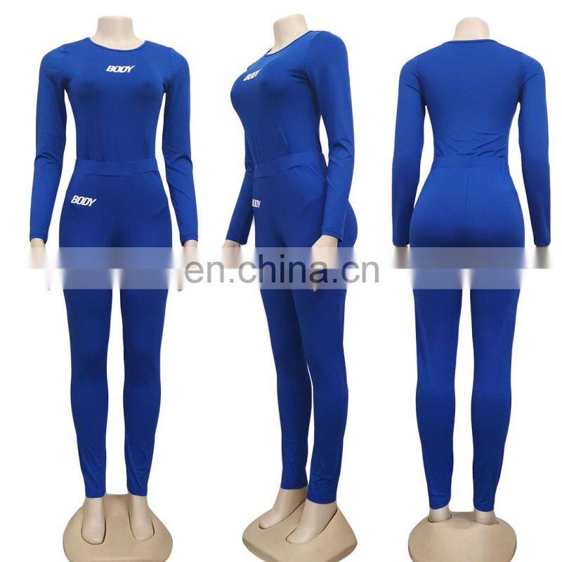 2021 Custom Logo Bodysuits Set And Legging Fall Women Clothes Sexy Long Sleeve Bodycon Body Bodysuits For Women