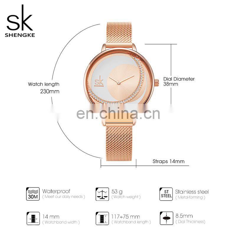 SHENGKE Dazzling Dial Alloy Watches Woman Black Mesh Belt Alloy Waterproof Ladies Wholesale Watches K0088L Reloj Para Mujer