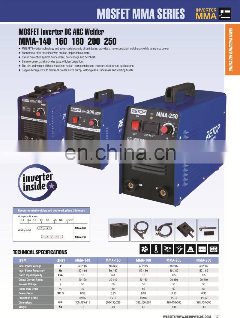 Heavy Duty Cycle MOSFET DC Arc MMA250 Welding Machine Industrial Business