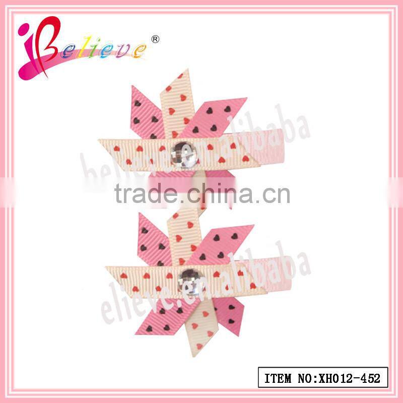 Nice ribbon bow hairgrip Irish special design lucky clover bow ribbon hair accessories (SYC-0043)