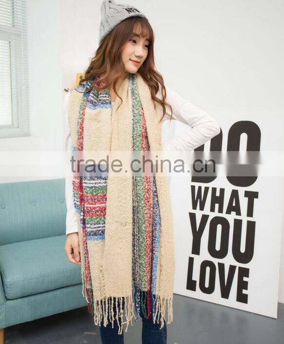 Winter Korean Lady Fashion Tassel Acrylic Plaid Cashmere Scarf Shawl