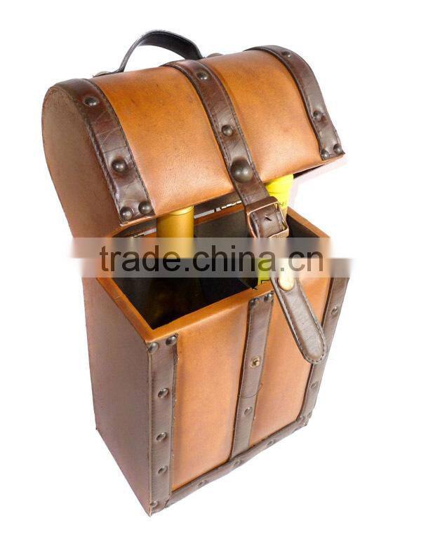 Factory Hot Sell Handmade Pu leather gift box wine for 2 bottles