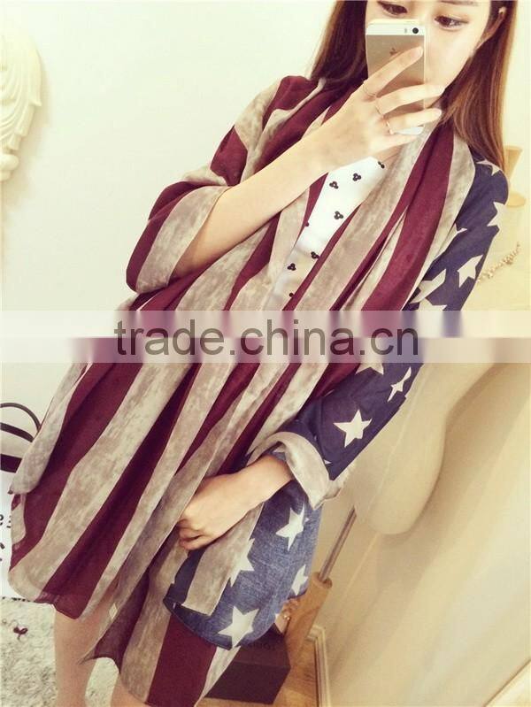 VINTAGE Team USA Boho American Flag Knit Scarf, Infinity Loop Circle Scarf, Cotton Lightweight Patriots' Day Gift