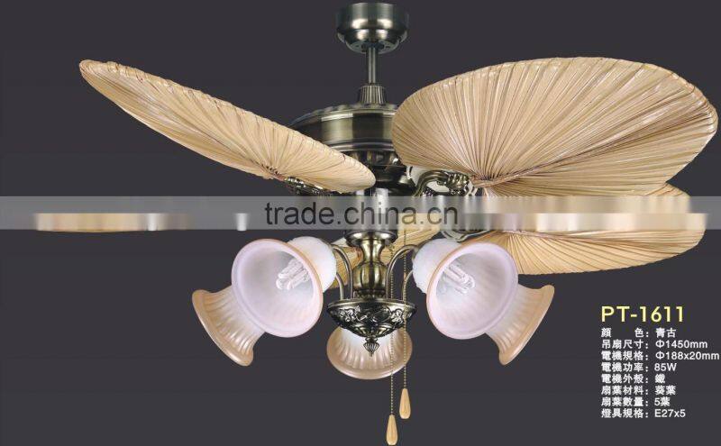 48 inch Ceiling Fan with Five Antique brown Wicker knitted Blades and Light Kit for tropical rainy climate PTSD185