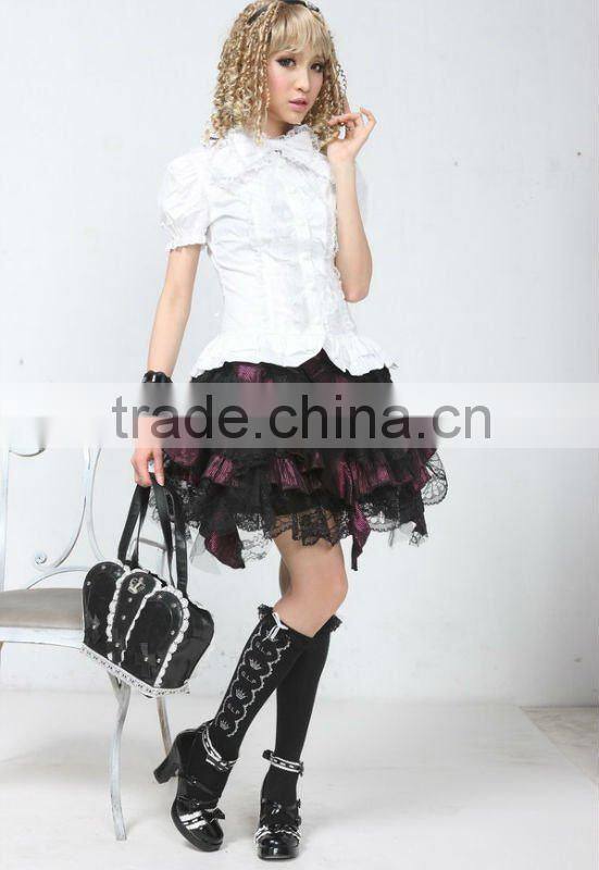 Cotton White Lace Short sleeve Cotton Lolita Blouse 81093