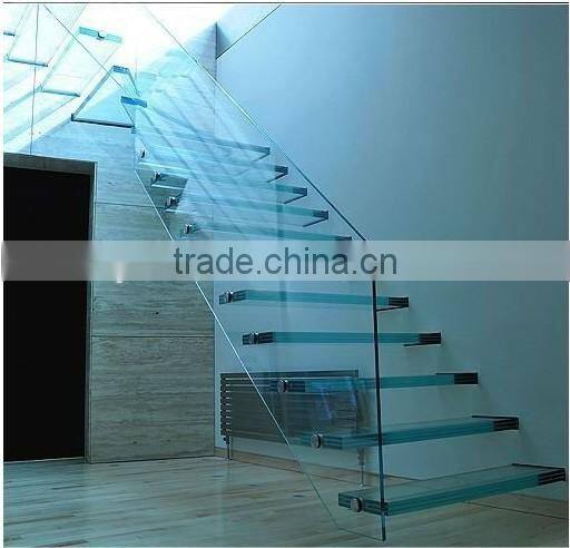 Europe glass floating stairs with Light/LED