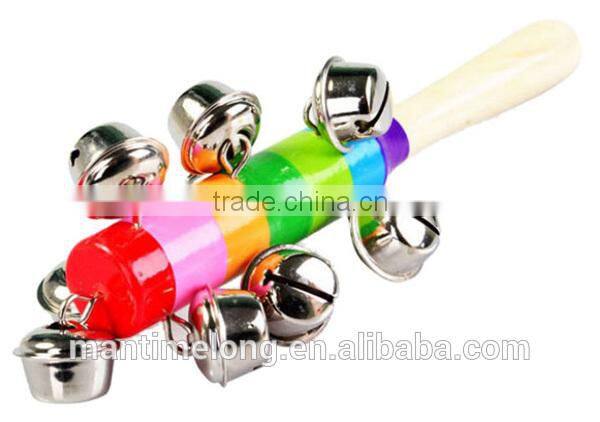 Baby Rainbow Toy Kid Pram Crib Handle Wooden Activity Bell Stick Shaker Rattle