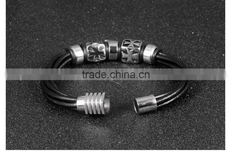 Ally Express Wholesale Bracelet Black Leather Lion Men Bracelet