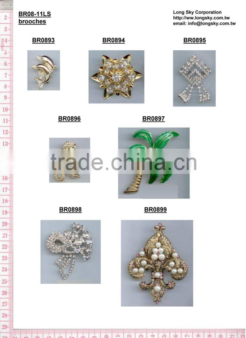 (#BR1107) 35mm pearl and rhinestone brooches for wedding invitation cards