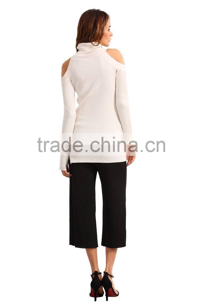 Fashion women high neck plain longsleeve knit sweater top