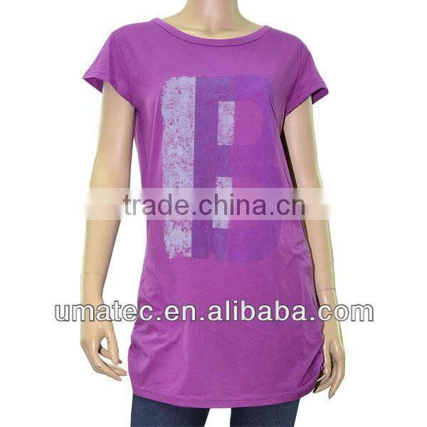 Women's Hip Long Blouse Cap sleeves Ruffled side seam designs for fat women