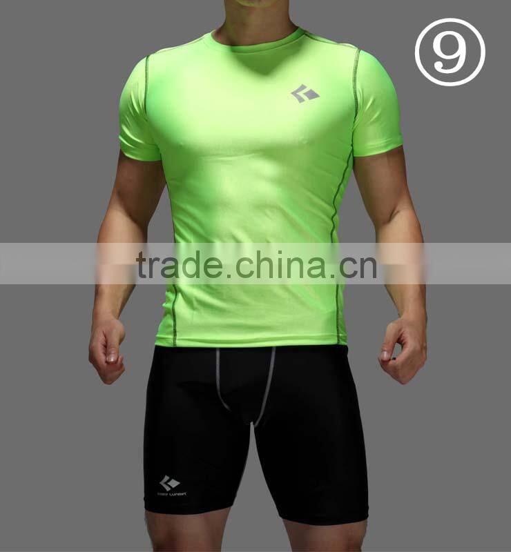 2016 compression tights running set men quick dry sports suit gym wear fitness short sleeve t-shirts shorts