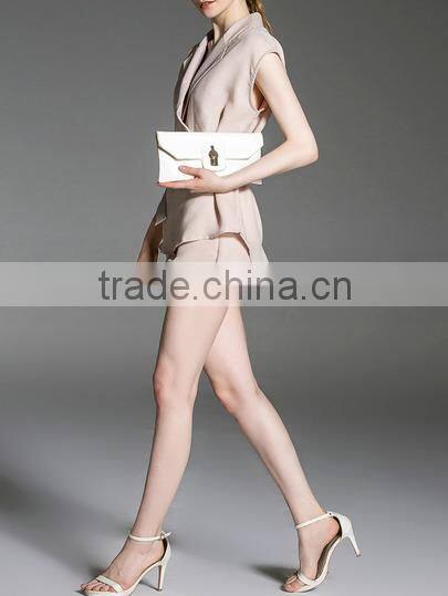 Two-piece-outfits latest fashion design women clothing Apricot V Neck Top With Pockets Shorts