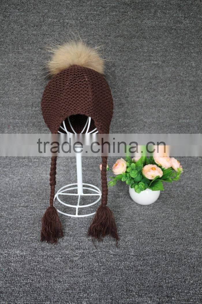 Custom Cute Pure Colour Baby Unisex Knitted Hat Fur Ball Baby Crochect Hat