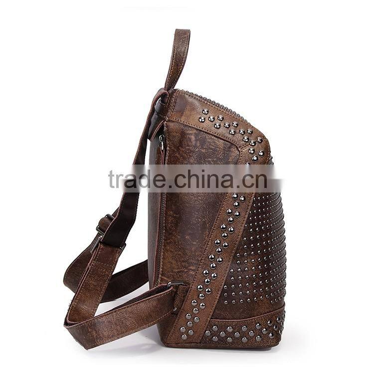 Big backpack with full studs vintage stylish shoulder bag mummy bucket bag genuine leather top quality backpack