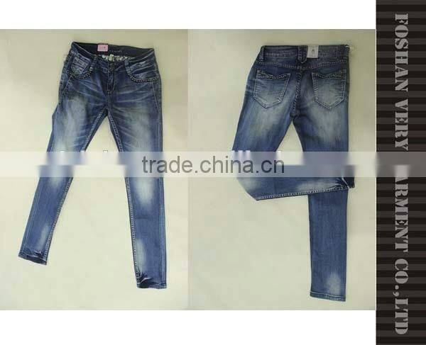 New beaded decoration jeans pent with heavy monkey wash