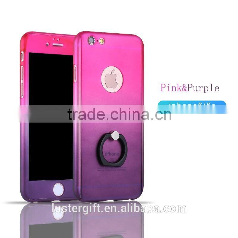 3 in 1 Phone Case with Rotating Ring Kickstand Tempered Glass Screen protector 360 Full body Cover Case for iPhone 6 6S