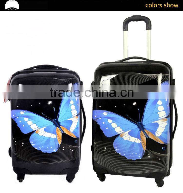 Beauty Butterfly Printing luggag Fashion for Women ABS&PC Carry on luggage Two Size 20'' 24 trolley luggage set for travel