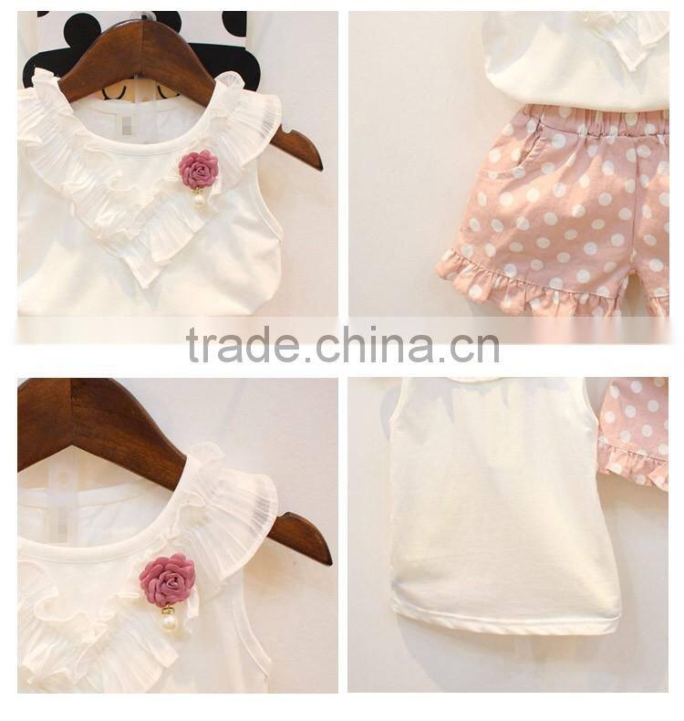 Factory Supply Popular Fashion Dots Design Cotton Korean Summer Children Clothing Set