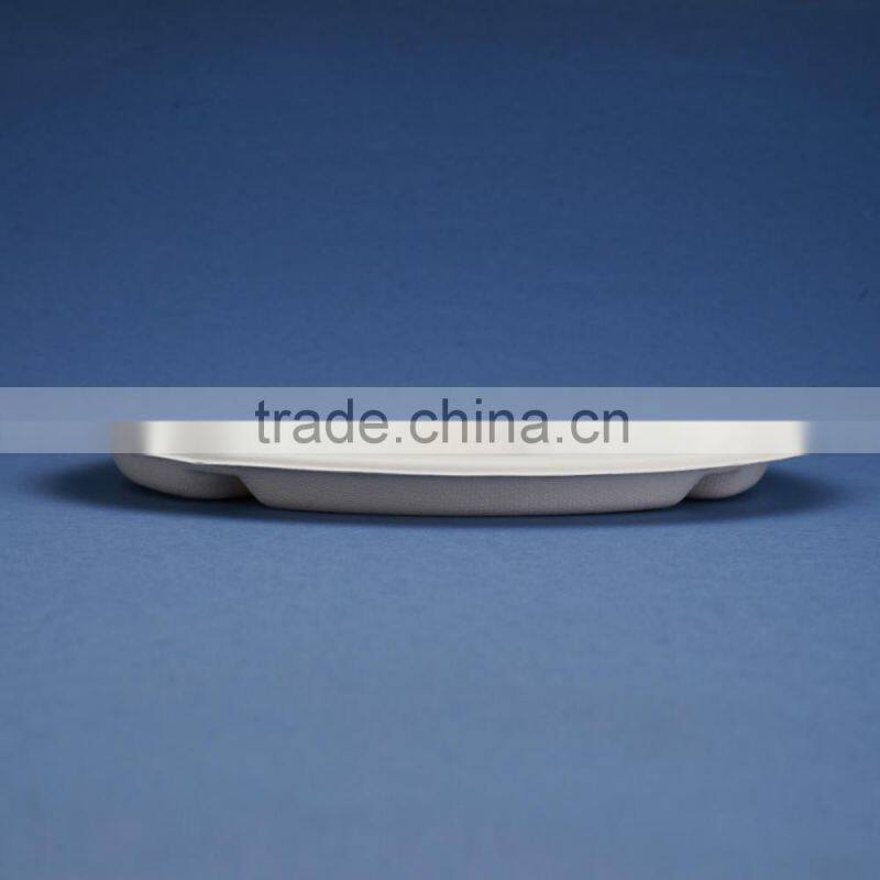 PL-12-5 Bagasse 5 parts round white dinner plates