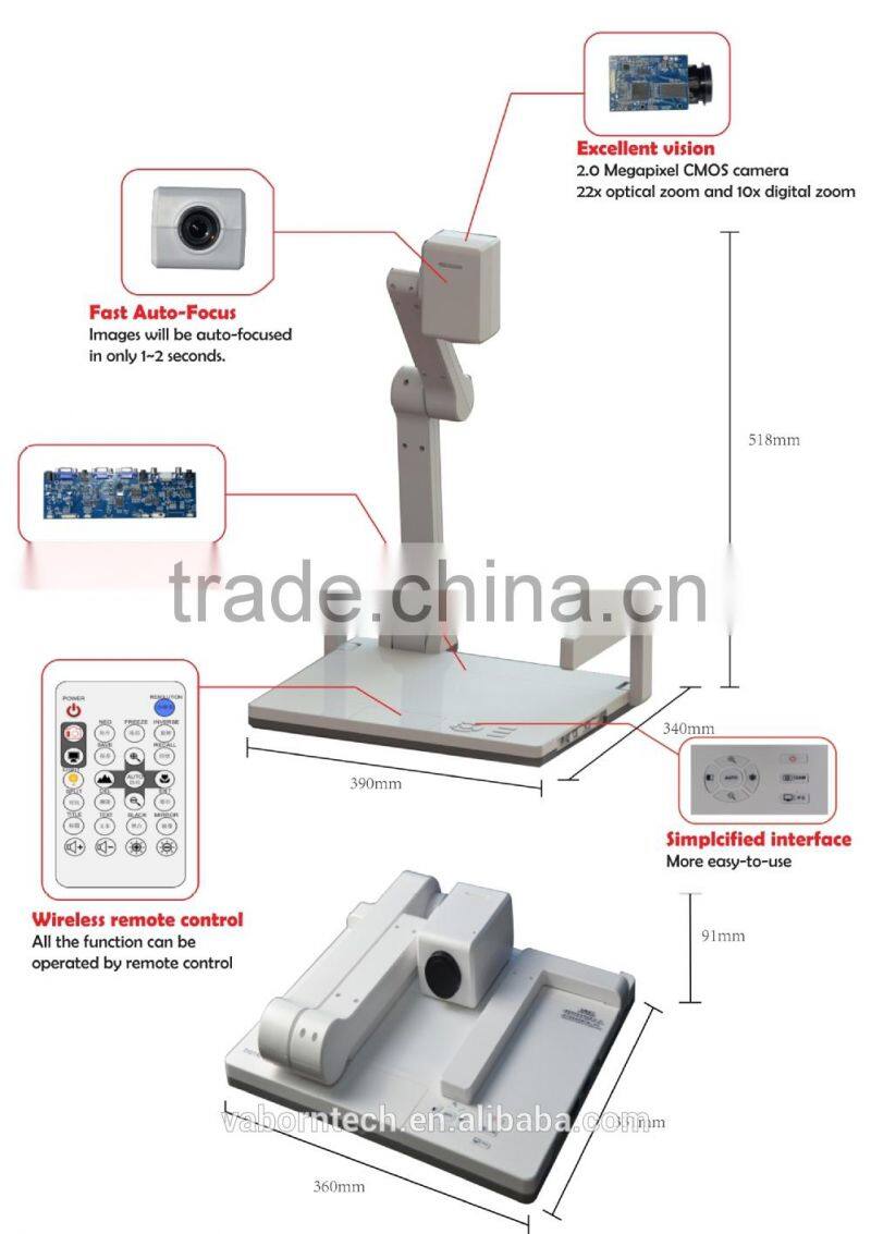 Clear Vision 850TVL 3.2 MP CMOS Camera Fast Auto Focus 3D Noise Reduction Educational Visual Presenter