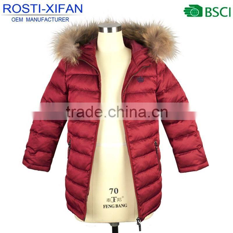 Duck Down Hooded Jacket with Detachable Raccoon Fur New Children Clothing 2016 Winter